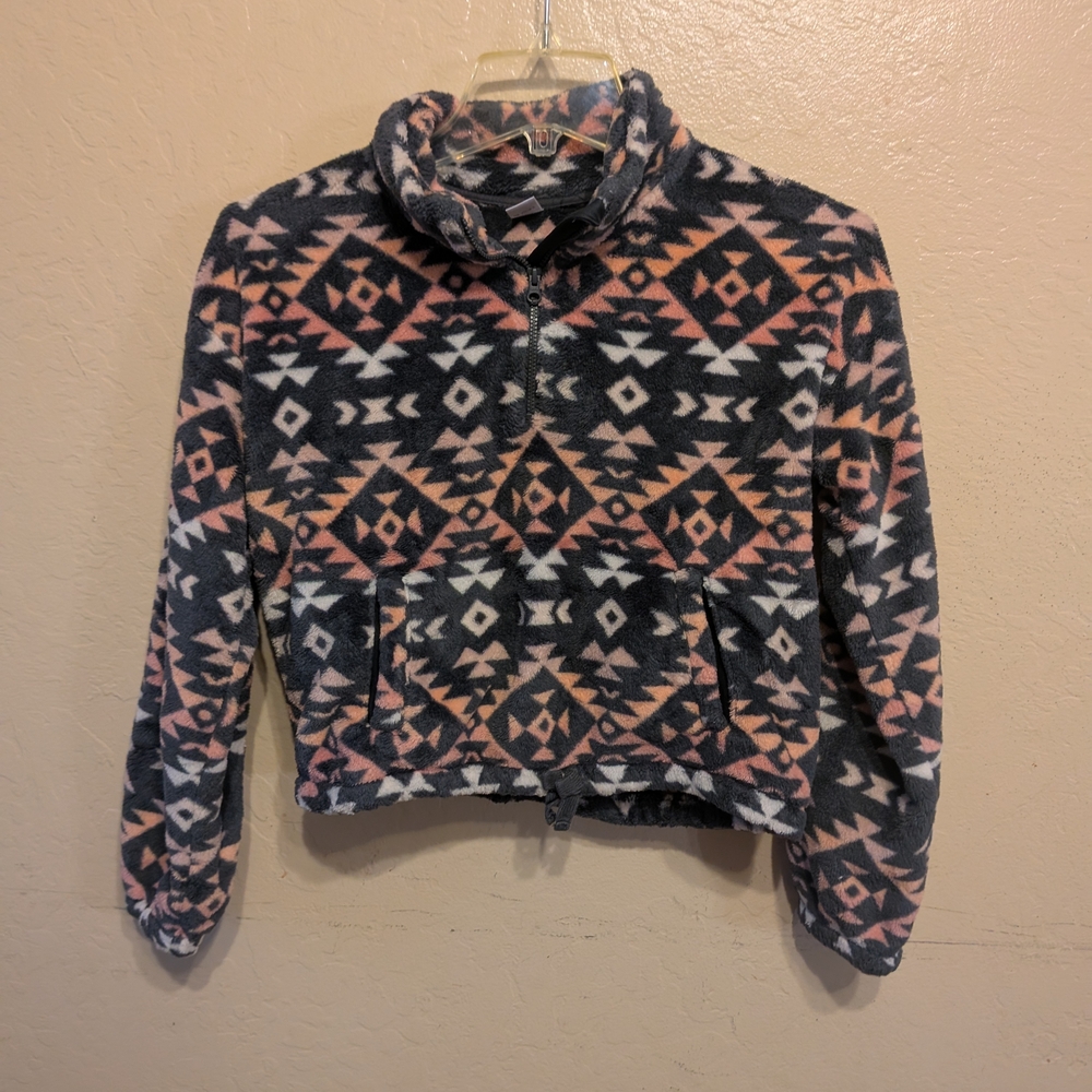 Old Navy Black and Pink Patterned Fleece Jacket